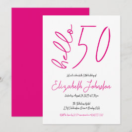 White Black Hot Pink Hello 50 Fabulous Birthday Einladung