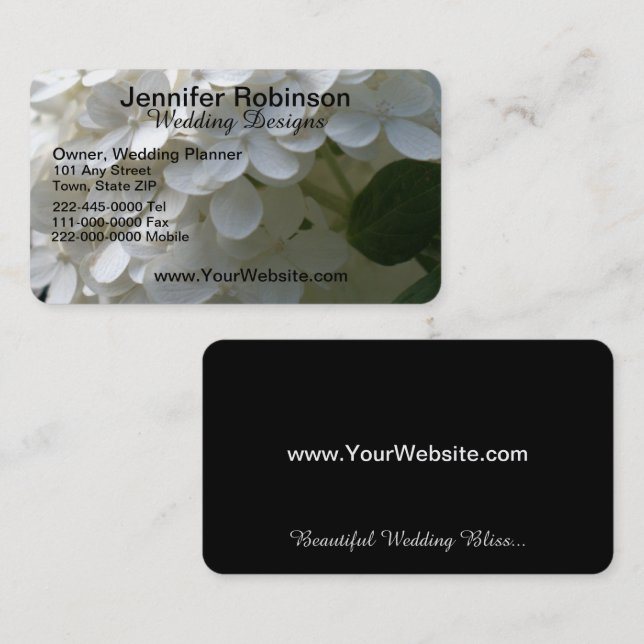 White Black Hydrangea Wedding Business Card Set Visitenkarte (Vorne/Hinten)