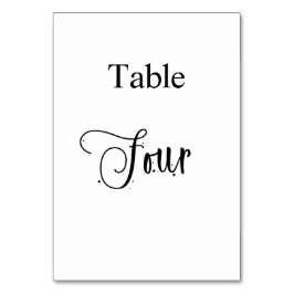 White Black Kalligraphie Tabelle vier 4 elegant Tischnummer