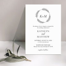 White Black Leaf Wreath Modern Monogram Wedding