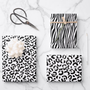 White Black Leopard Zebra Animal Print Geschenkpapier Set