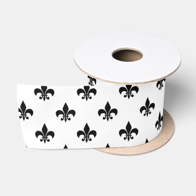 White Black Lilie Delicate Mardi Gras Satinband (Spule)
