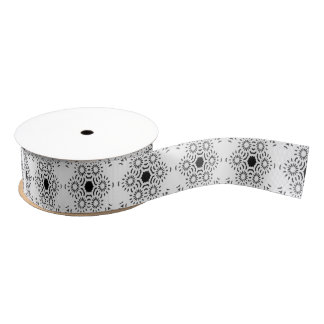 White & Black Mediterranean Tile Grosgrain Ribbon Ripsband