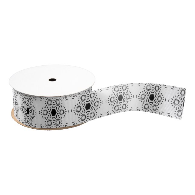 White & Black Mediterranean Tile Grosgrain Ribbon Ripsband (Spule)
