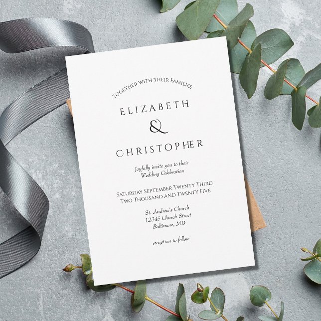 White Black Minimalistisch Modern Simple Wedding Einladung (Von Creator hochgeladen)