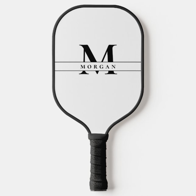 White Black Monogram Name Minimal personalized Pickleball Schläger (Vorderseite)