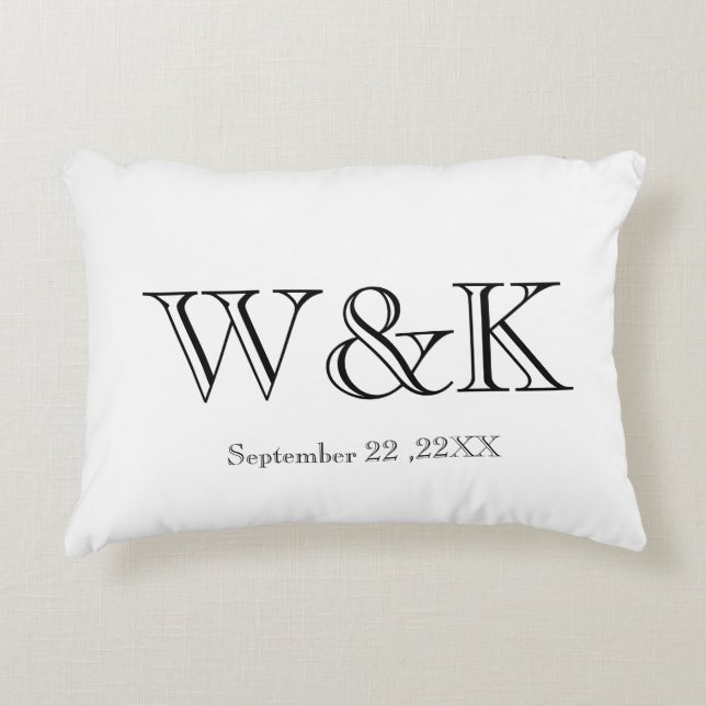 White & black monogram wedding keepsake  dekokissen (Vorderseite)
