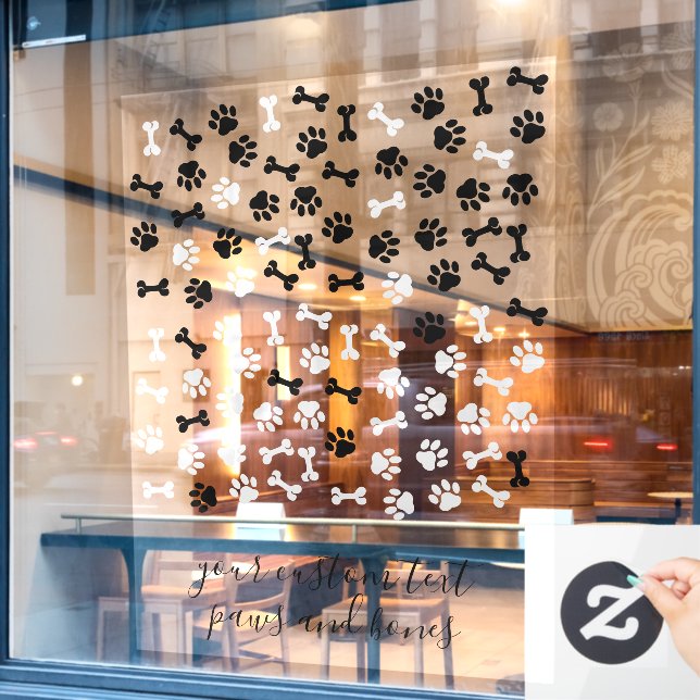 White Black Pet Dog Cat Bone Paws cafe store Fensteraufkleber (Café-Fenster)