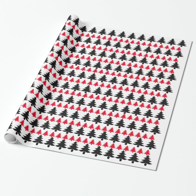 White Black & Red Christmas Tree Wrapping Paper Geschenkpapier (Ungerollt)