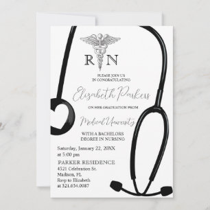 White Black RN Nursing School Graduation Party Einladung
