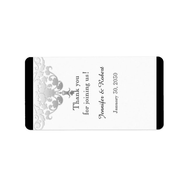 White Black Silver Damask Wedding Lip Balm Label Adressaufkleber (Vorne)