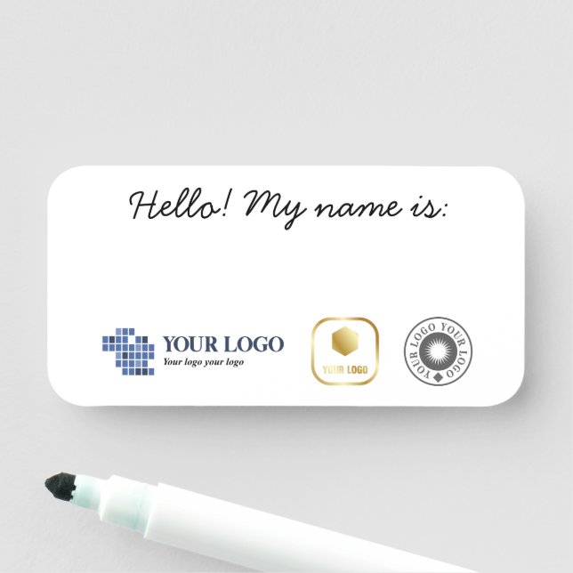 White Black Simple 3 Logos Hallo! Mein Name ist Namensschild (Beispiel)