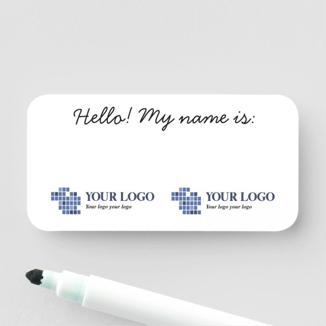 White Black Simple Your Logos Hallo! Mein Name ist Namensschild (Beispiel)