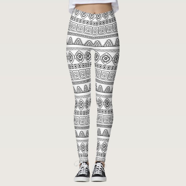 white&black stammes aztec pattern leggings (Vorderseite)