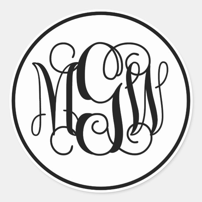 White Black Vine Script Monogram, DIY BG Runder Aufkleber (Vorderseite)