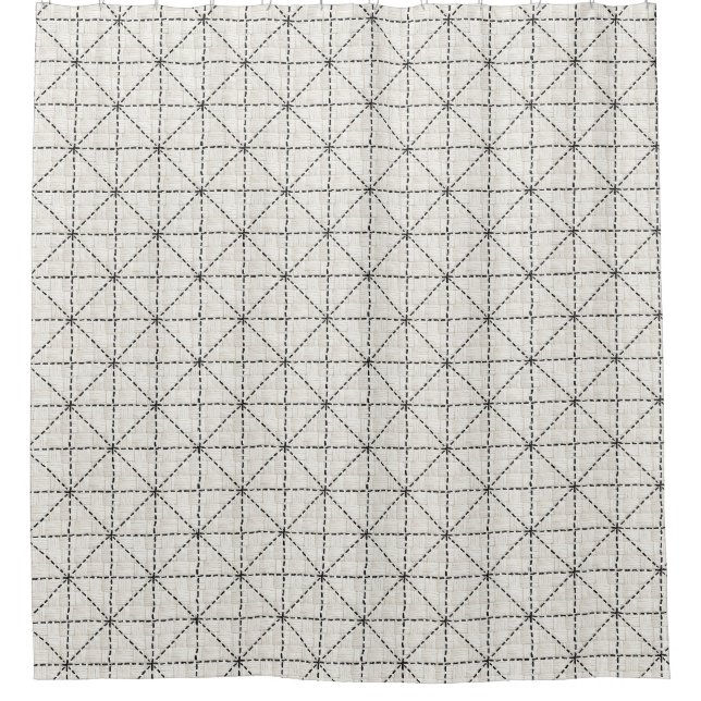 White & Black woven simple scandinavian Duschvorhang (Vorderseite)