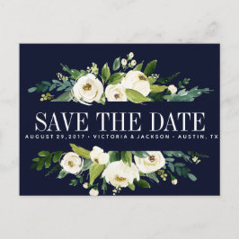 White Bloom Blue Floral WEDDING speichern Sie das  Ankündigungspostkarte
