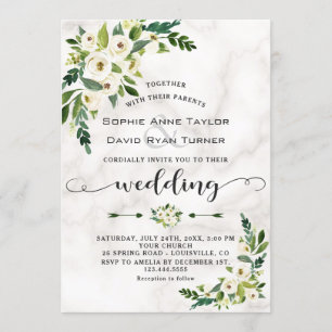 White Bloom Blume Marmorhandschrift Hochzeit Einladung