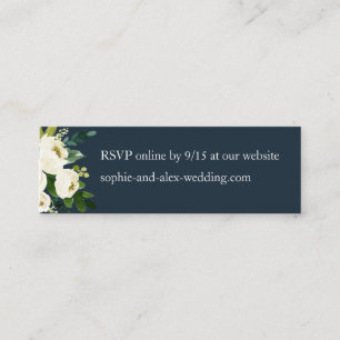 White Bloom Floral Wedding Website RSVP Cards Navy Mini Visitenkarte