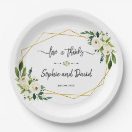 White Blooming Floral Handwriting Liebe und Danke Pappteller