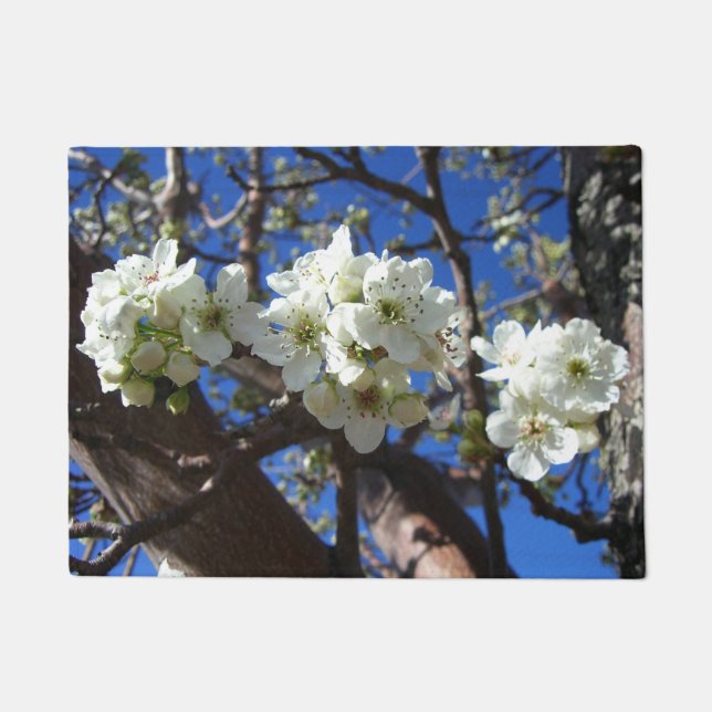 White Blossom Cluster Frühlingsblühende Birnbaum Fußmatte (Vorderseite)