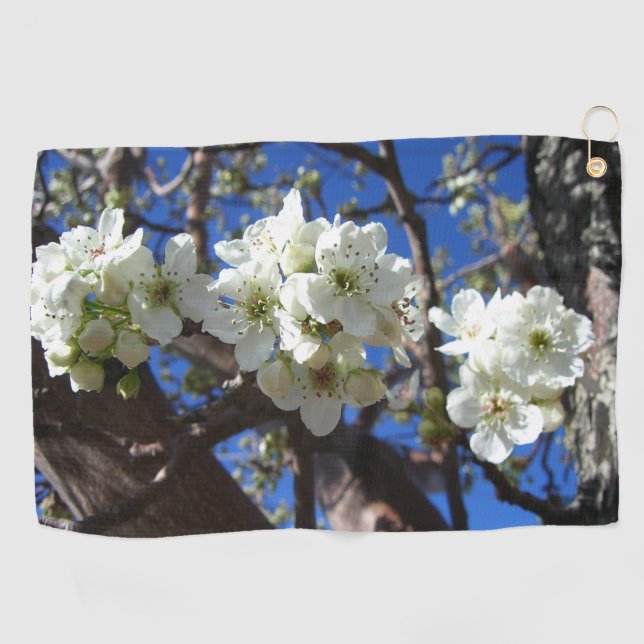 White Blossom Cluster Frühlingsblühende Birnbaum Golfhandtuch (Horizontal)