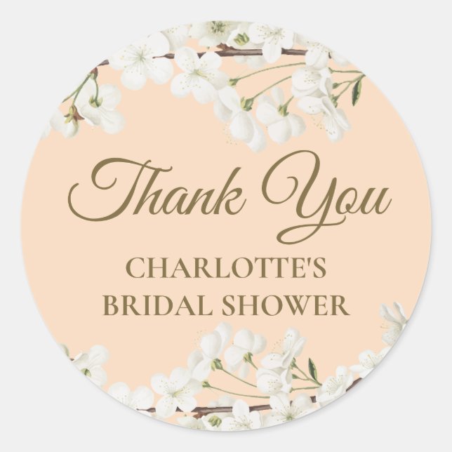 White Blossom Danke Brautparty Runder Aufkleber (Vorderseite)
