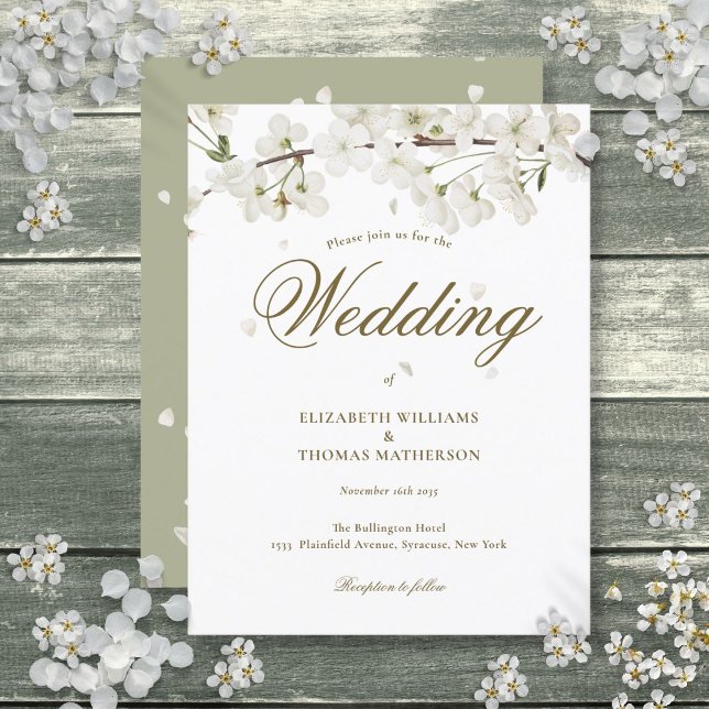 White Blossom Floral Gold Script Hochzeit Einladungspostkarte (White Blossom Floral Gold Script Wedding Invitation Postcard)