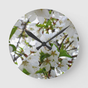 White Blossom Runde Wanduhr