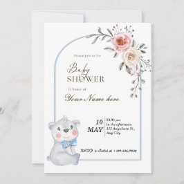 White Blue Bear Baby Shower Einladungen Junge