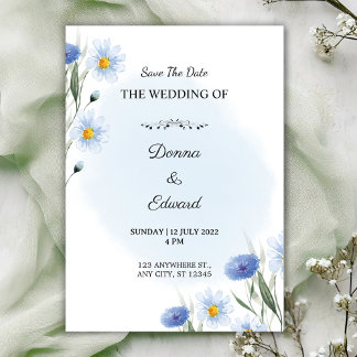 White Blue Beautiful Wedding Invitation Einladung