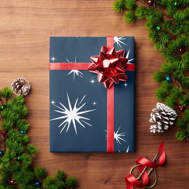 White Blue Christmas Stary Sky Wrapping Paper Geschenkpapier (Feiertagsgeschenk)