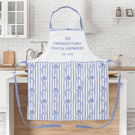 White Blue Coastal Chic Palm Trees Bows Stripes Schürze