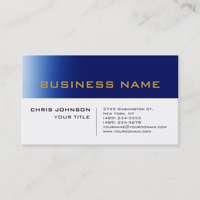 White Blue Contemporary Beruflich Business Card Visitenkarte (Vorderseite)