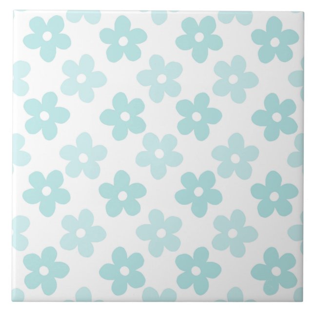 White Blue Daisy Blume Retro Muster Fliese (Vorderseite)