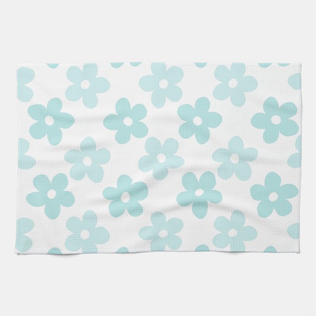 White Blue Daisy Blume Retro Muster Geschirrtuch (Horizontal)