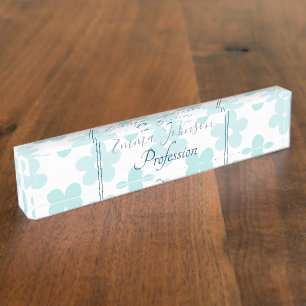 White Blue Daisy Blume Retro Muster Namensplakette