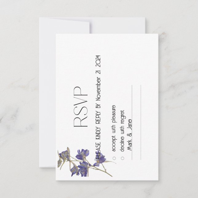 White Blue Elegante Delicate Floral Wedding RSVP (Vorderseite)