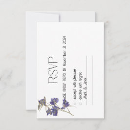 White Blue Elegante Delicate Floral Wedding RSVP Karte