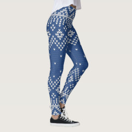 White & Blue Fair Isle Strickmuster Leggings