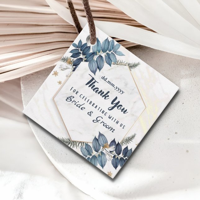 White Blue Floral Frame Vielen Dank für Ihre Hochz Geschenkanhänger (Von Creator hochgeladen)
