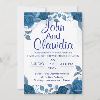 white blue floral geometric wedding invitation einladung