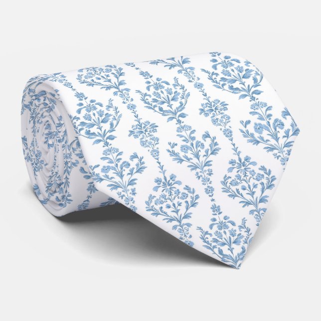 White blue floral pattern neck tie krawatte (Gerollt)