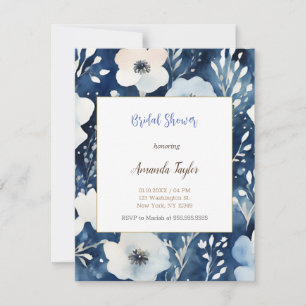 White Blue Flowers Minimale Brautparty Card RSVP Karte