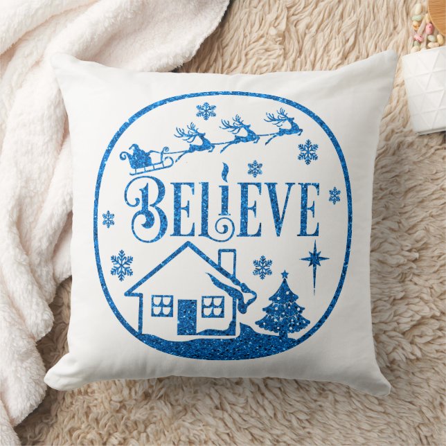 White & Blue Glitzer Glauben Weihnachten Dekorativ Kissen (Decke)