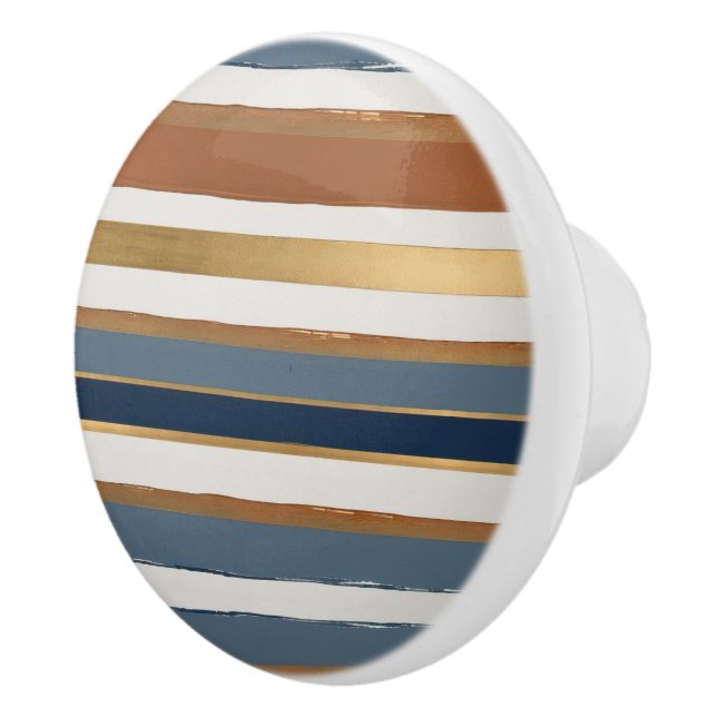 White blue gold and copper horizontal stripes keramikknauf (Rechts)
