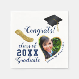 White Blue Gold Class 2025 Graduate Abschluss Serviette