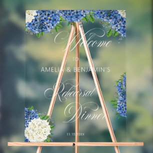 White Blue Hydrangeas Hochzeitsessen Probe Acrylschild