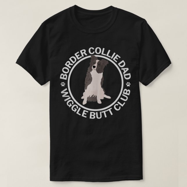 White & Blue Merle Border Collie Vater Wiggle Hint T-Shirt (Design vorne)
