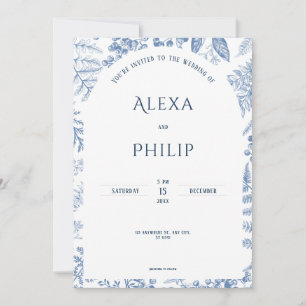 White Blue Modern Classic Blues Hochzeit Einladung